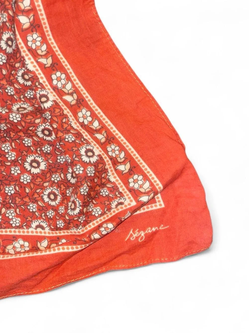 Pretty Western girlie Sezane Orange Floral Print Silk Scarf Bandana Parisian